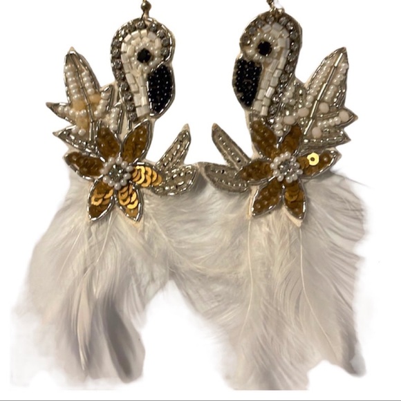 Swan seed bead sequins hook back Earrings - Picture 1 of 2